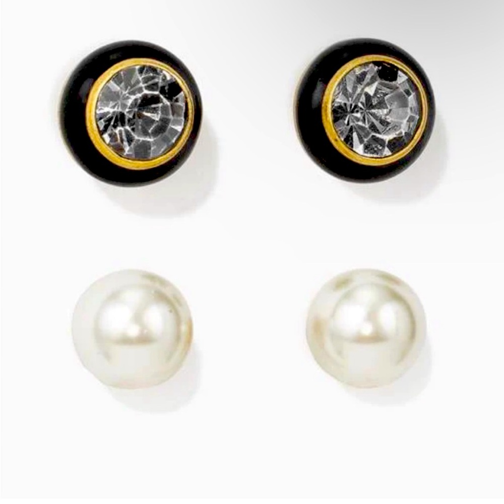 Stella &  Dot Stud Earring Set 2 pair - Pearl and Hematite studs - Great 🎁